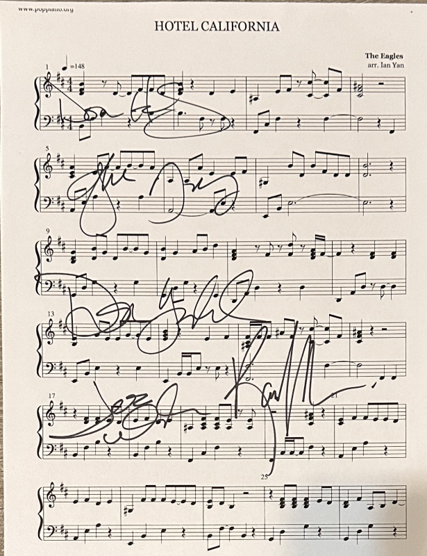 The Eagles Autographed Sheet MUSIC 