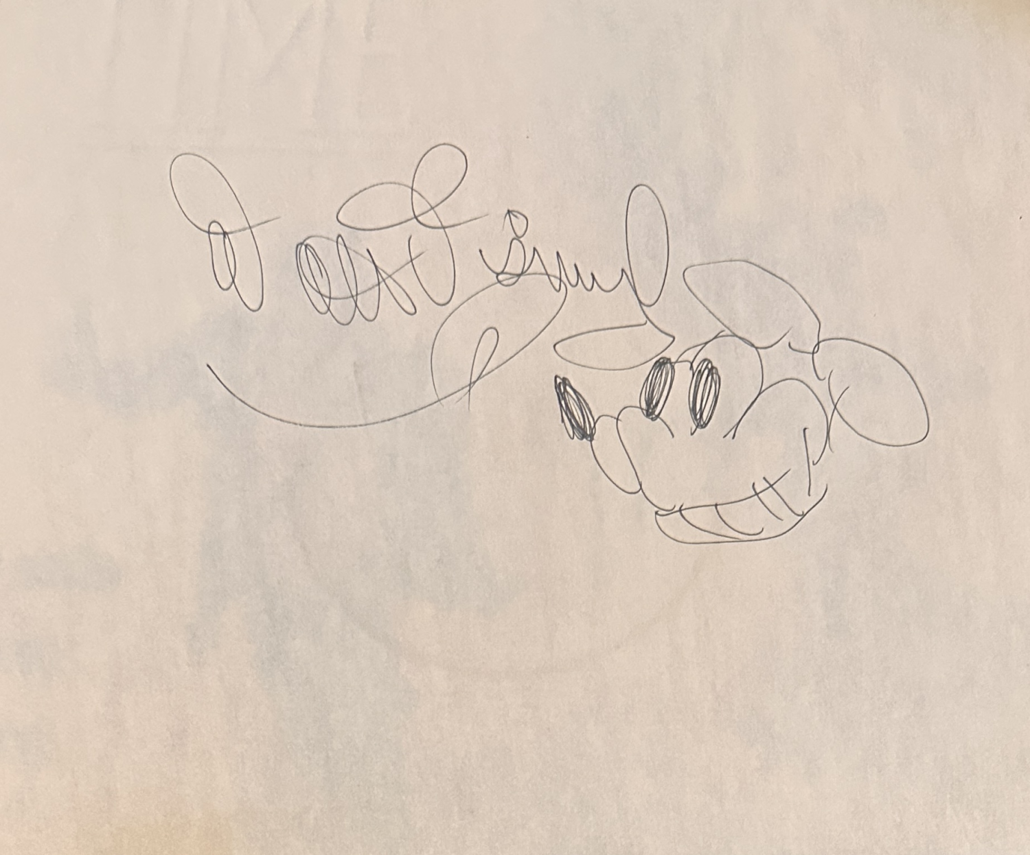 Walt Disney Autographed Hand Drawn Mickey Sketch