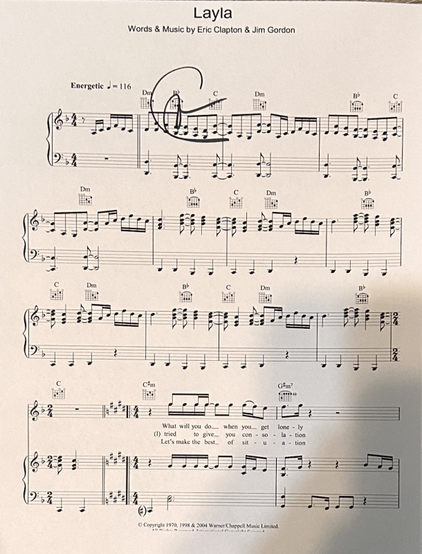 Eric Clapton Autographed Sheet Music