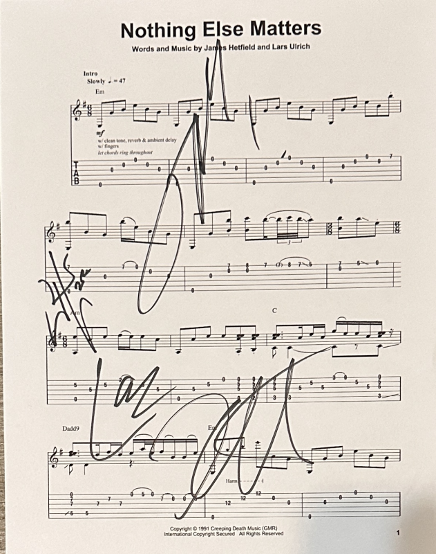 Metallica Autographed Sheet Music JAMES KIRK LARS JASON