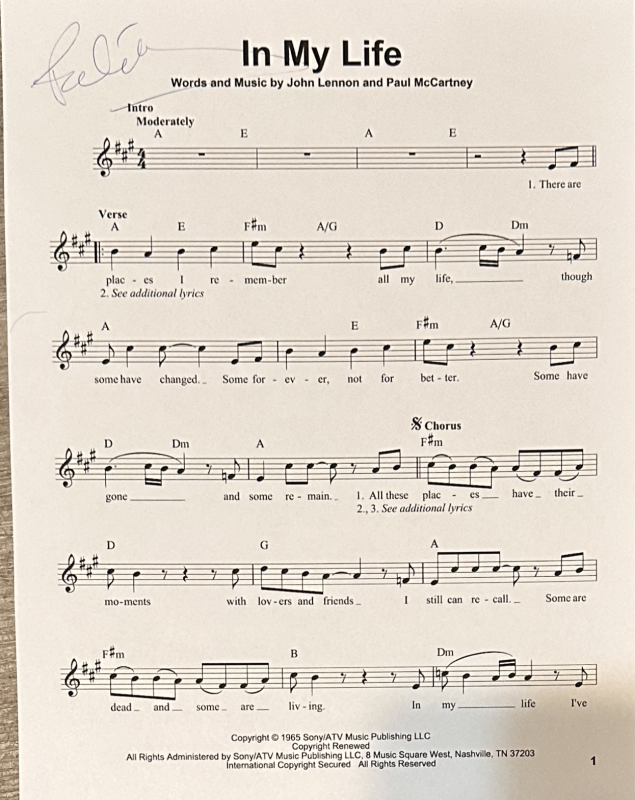 Paul McCartney Autographed Sheet Music