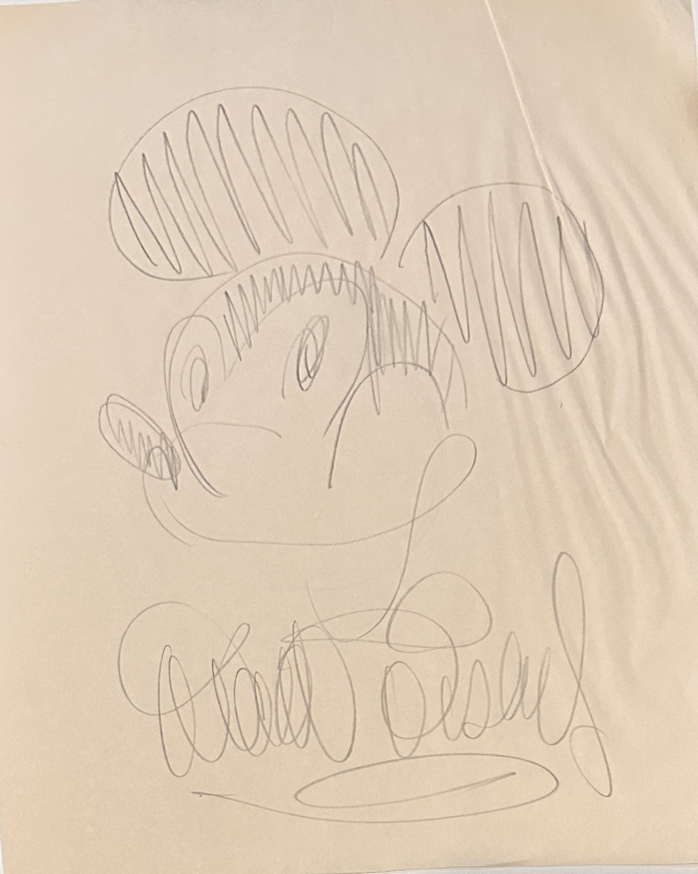Walt Disney Autographed Hand Drawn Mickey Sketch