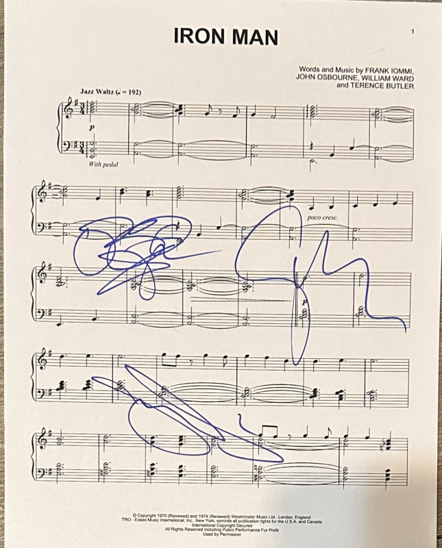 Black Sabbath Autographed Sheet Music