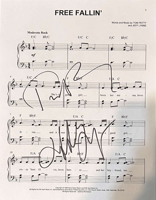 Tom Petty Autographed Sheet Music Jeff Lynne