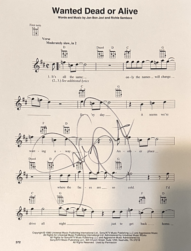 Jon Bon Jovi Autographed Sheet Music