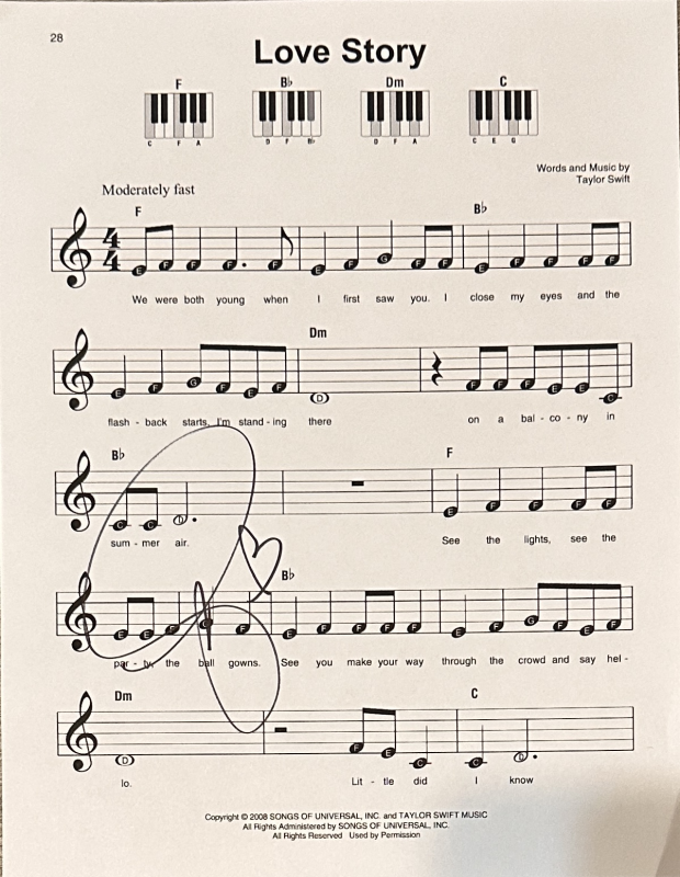 Taylor Swift Autographed Sheet Music