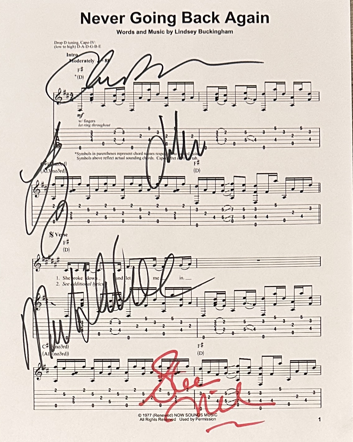 Fleetwood Mac Autographed Sheet MUSIC